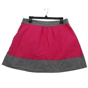 Pink Twill Womens Size 10 Hot Pink Grey Colorblock Pleated A-Line Cotton Skirt